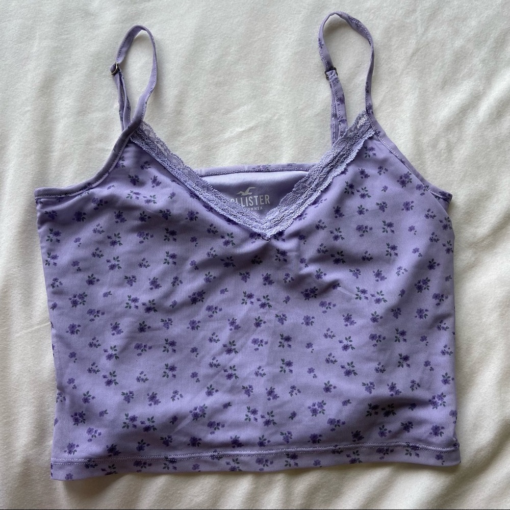 hollister purple floral mesh lace trim cami